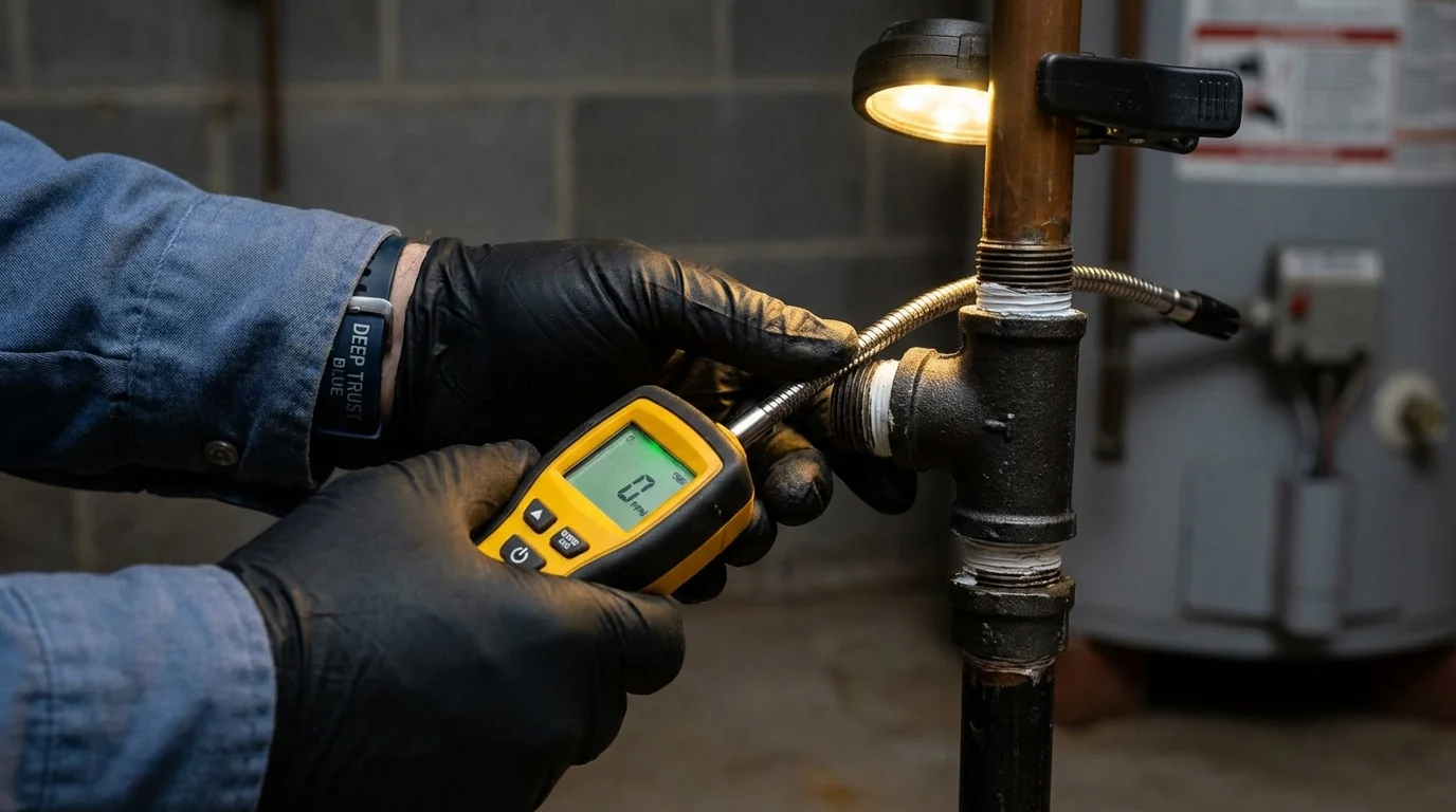 Gas leak detection with electronic sniffer by Johns Plumbing LLC in Belpre