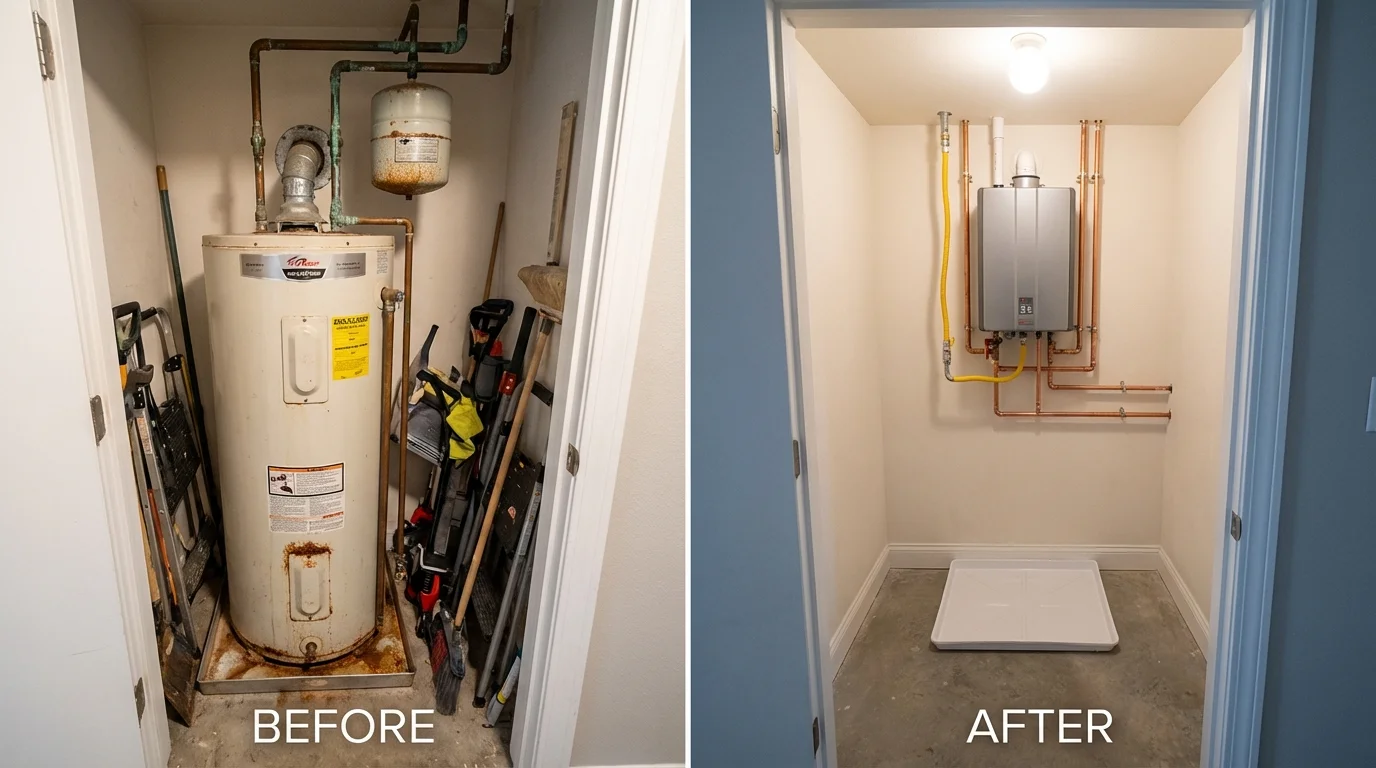 Tank water heater versus wall-mounted tankless unit comparison for Belpre, OH homeowners
